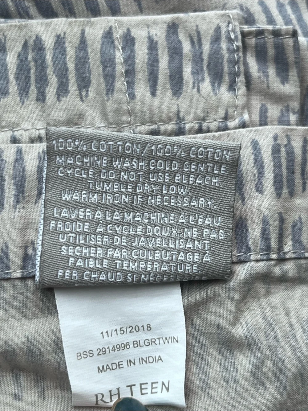 RH TEEN Grey Patterned Cotton Twin size sheet+ PC
